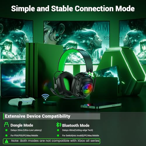 Wireless Gaming Headset with Noise Canceling Mic for PC, PS5, PS4, Switch, Mac B84241