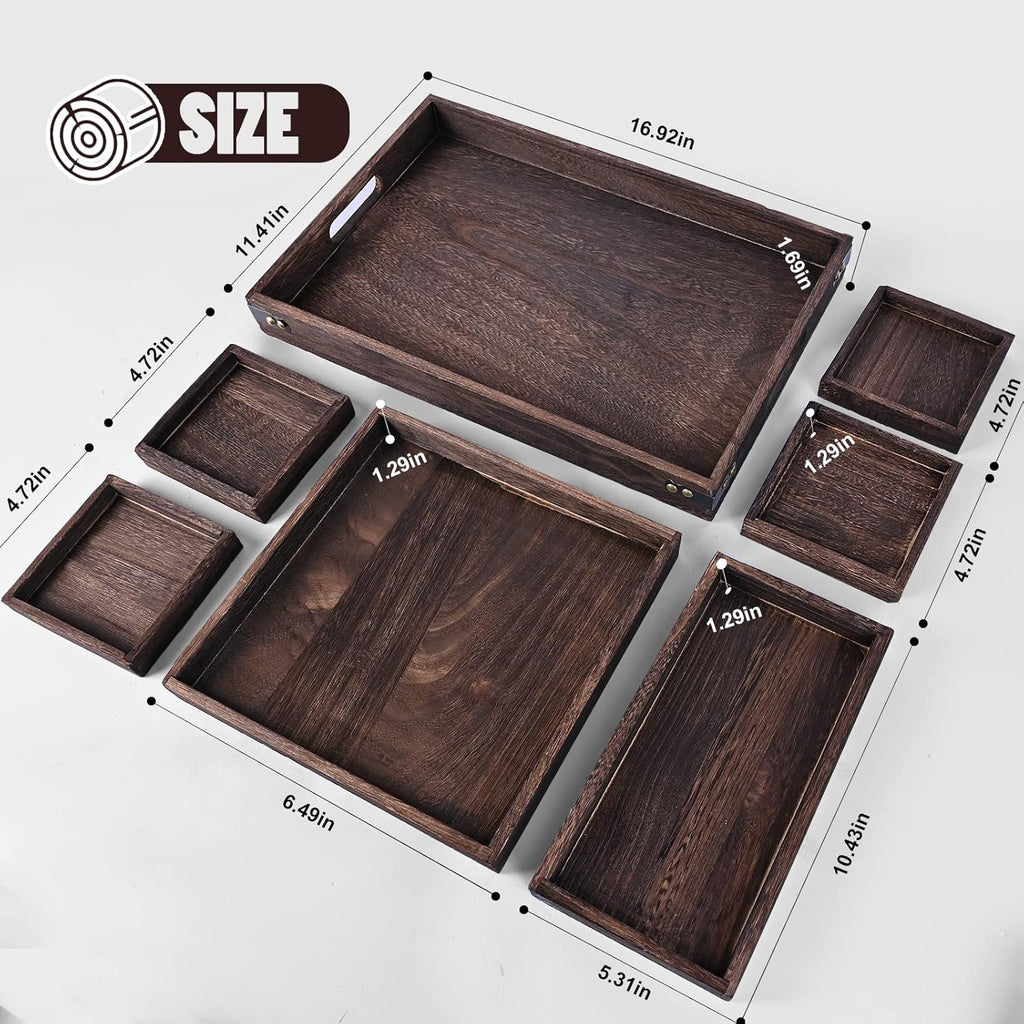 Wood Serving Tray with Handles, Set of 7 Nesting Trays T138681