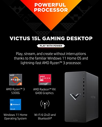 HP Victus 15L Gaming Desktop PC, AMD Ryzen 3, 8GB RAM, 256GB SSD, Windows 11 Home Y482