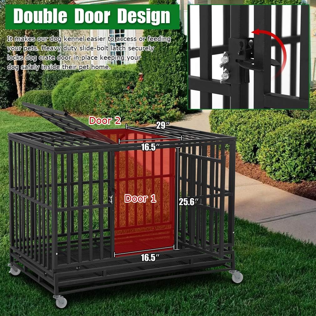 BestPet Heavy Duty Dog Crate for Large Medium Dogs 48 Inches with Plastic Tray, Black H31738