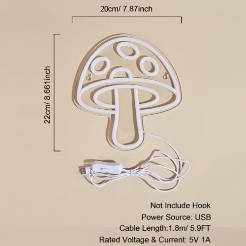 LED Neon Mushroom Sign USB Powered Night Light for Kids Room Decor F370