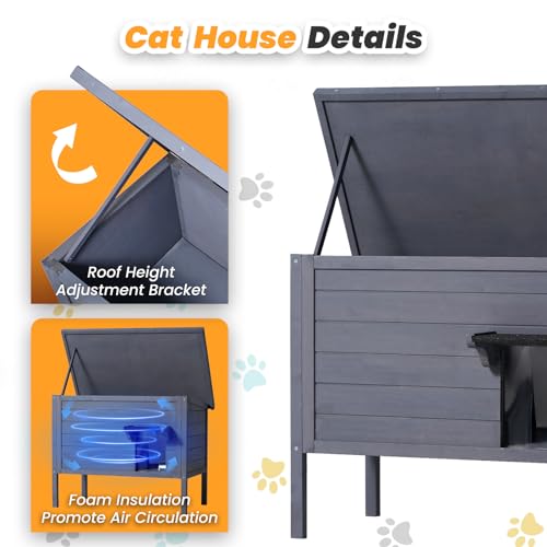 Outdoor Cat House Weatherproof Insulated Wooden Cat Condo for Winter O38529