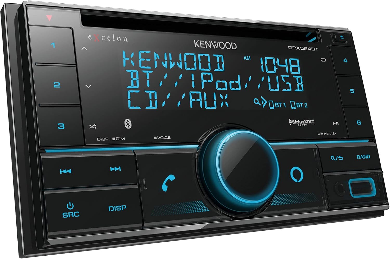 Kenwood Excelon DPX594BT Double DIN Bluetooth Car Stereo CD Receiver with SiriusXM Tuner Kit P235277