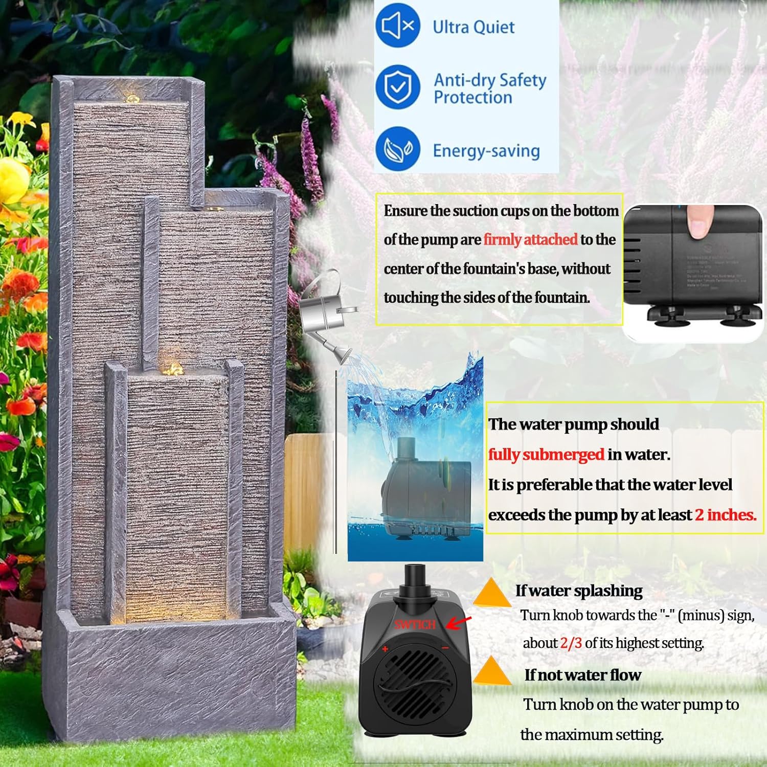 Indoor Outdoor Waterfall Fountain with LED Lights 39.3 Inches Tall D544950