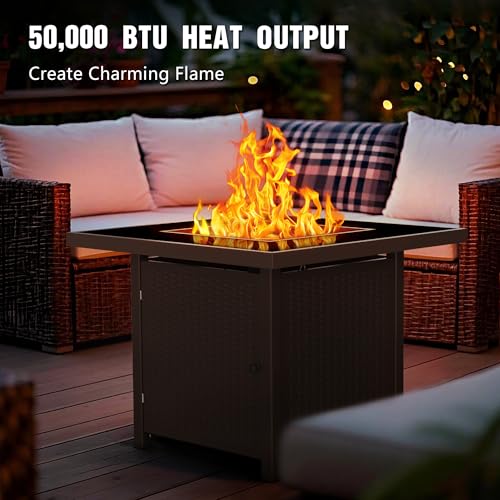BALI OUTDOORS 50000 BTU Propane Fire Pit Table, 30 in Square Outdoor Firepit U6462