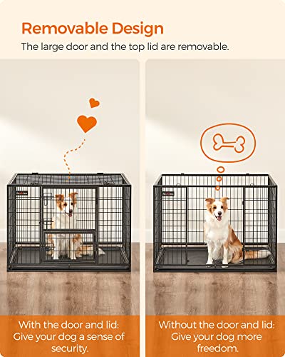 Feandrea Heavy-Duty Dog Crate, Metal Kennel with Removable Tray, Black, L M2432