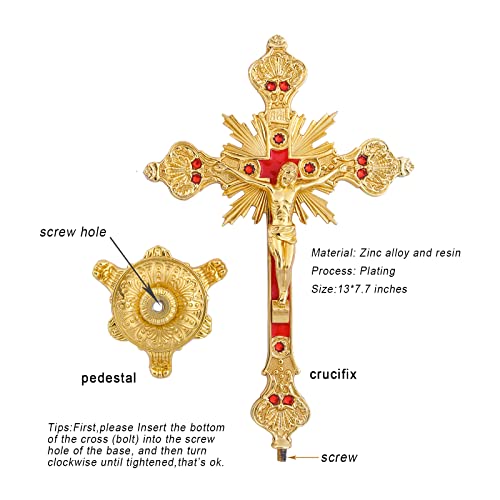 Metal Standing Crucifix Golden Tabletop Catholic Jesus Cross for Home Chapel Decoration D839