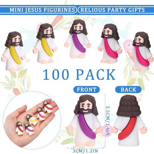 100 Pack Mini Jesus Figurines Bulk Religious Toys for Church Sunday School Craft Multicolor P7894