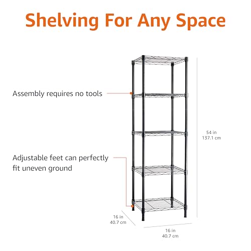 Amazon Basics 3-Shelf Adjustable Steel Wire Rack Storage Shelving, Chrome D243