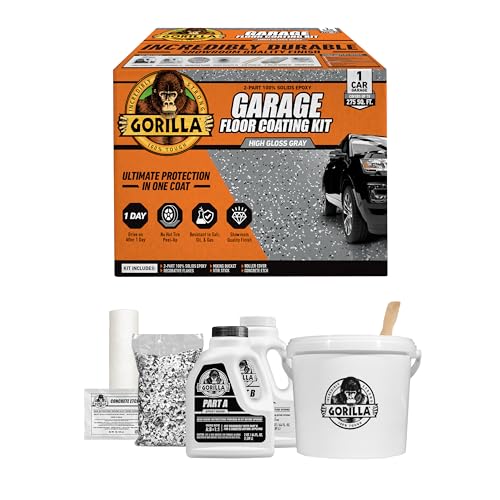 Gorilla Epoxy Garage Floor Coating Kit, 1-Car, High Gloss Gray, 275 sq ft T928