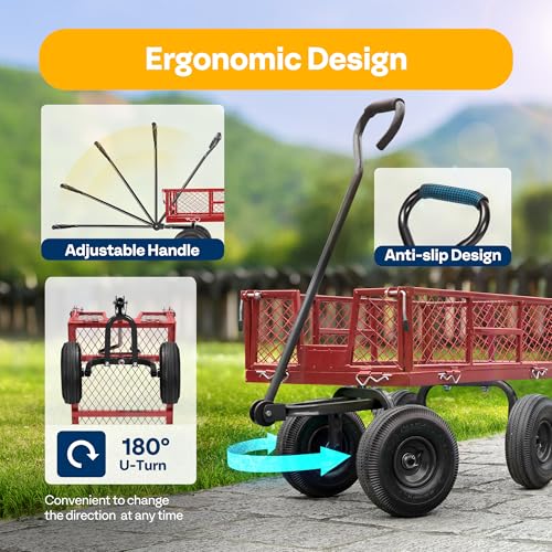 VIVOHOME Heavy Duty 880 Lbs Mesh Steel Folding Garden Cart Wagon with Removable Sides H820787