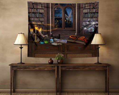 QGHOT Medieval Bookshelf Tapestry Vintage Library Wall Hanging P36533