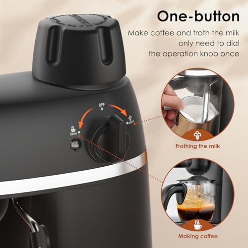 Espresso Coffee Machine with Milk Frother, 4 Cup, 800W, Black Q882
