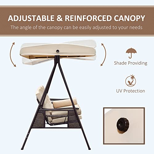 Outsunny 3-Seat Patio Swing Chair with Adjustable Canopy, Brown U4460