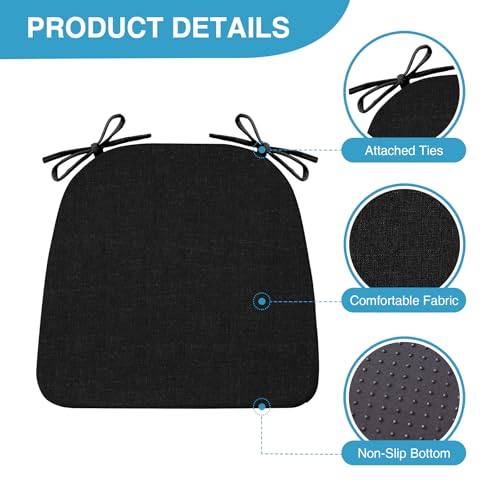 Chair Cushions for Dining Chairs Set of 4, Non Slip with Ties, Black H39445