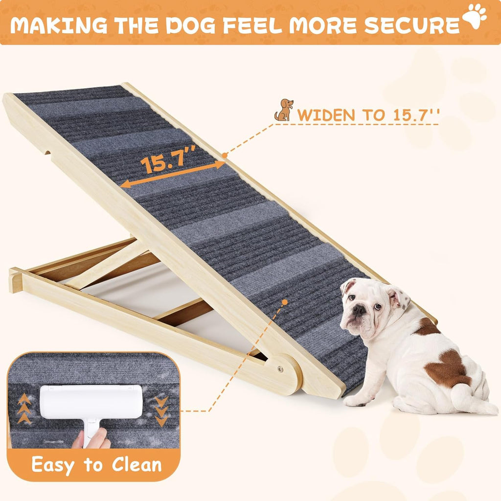 Folding Wooden Dog Ramp for Bed, Car, Couch, Adjustable Height, Supports 200lbs U10438