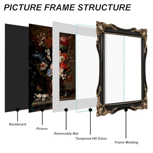 Black Vintage Picture Frame with Mat for 5x7 or 8x10 Photos E9622