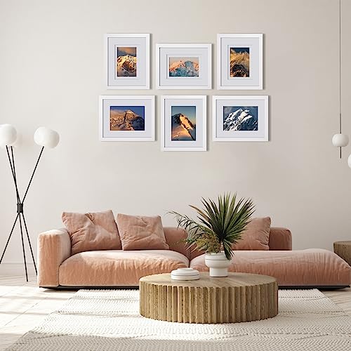 Egofine 8x10 Picture Frames Set of 6, Solid Wood with Plexiglass, White T6319