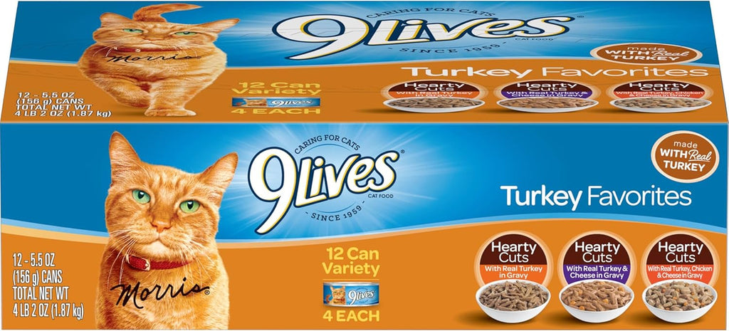 9Lives Turkey Favorites Variety Pack Wet Cat Food, 5.5-Ounce Can, Pack of 12