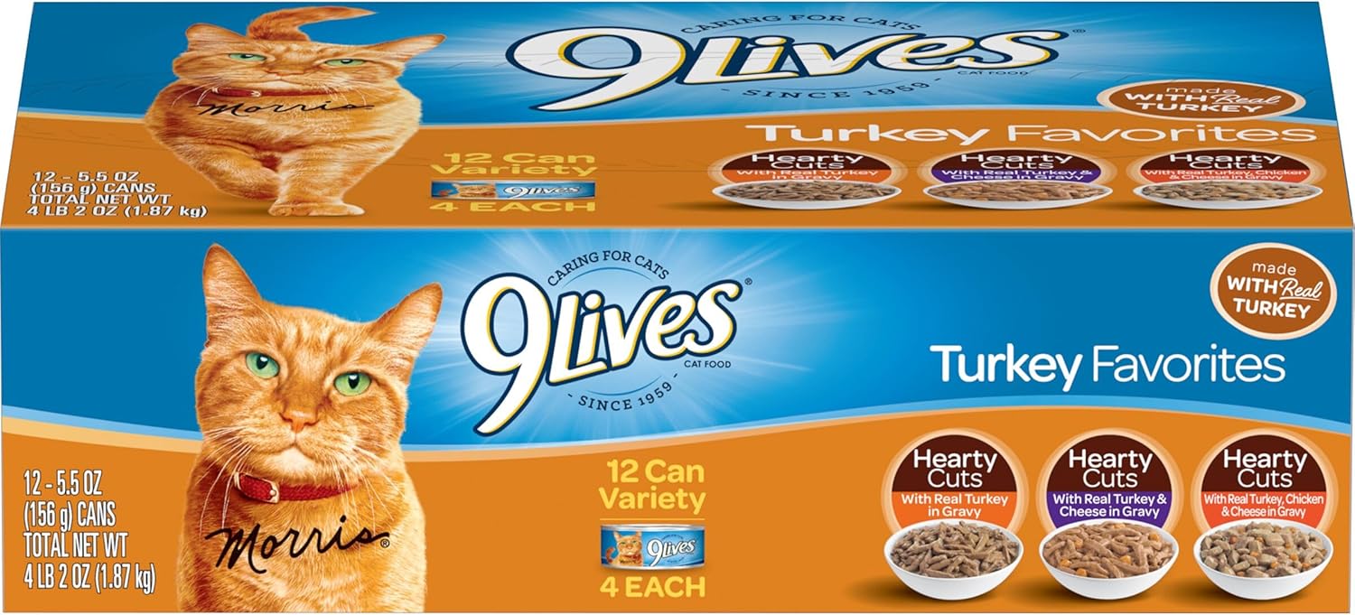 9Lives Turkey Favorites Variety Pack Wet Cat Food, 5.5-Ounce Can, Pack of 12