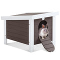Outdoor Cat House, Weatherproof PS Rabbit Hutch Hideout Bunny Cage, Insulated Small Animal House with Openable Roof, Elevated Feet, for Bunnies, Ducks, Chicken, Guinea Pigs, Brown