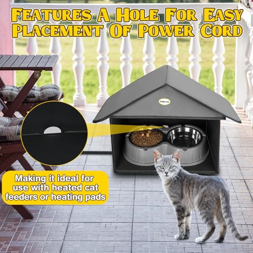 Dreyoo Outdoor Cat Feeding Station Weatherproof Shelter for Food & Water, Dusty Blue Y29685