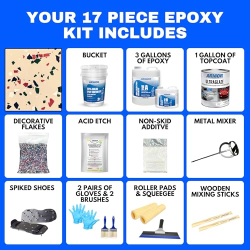 Garage Epoxy Floor Kit 100% Solids 2 Part Coating with UltraGlaze Topcoat, Blue, 300 Sq Ft G29167