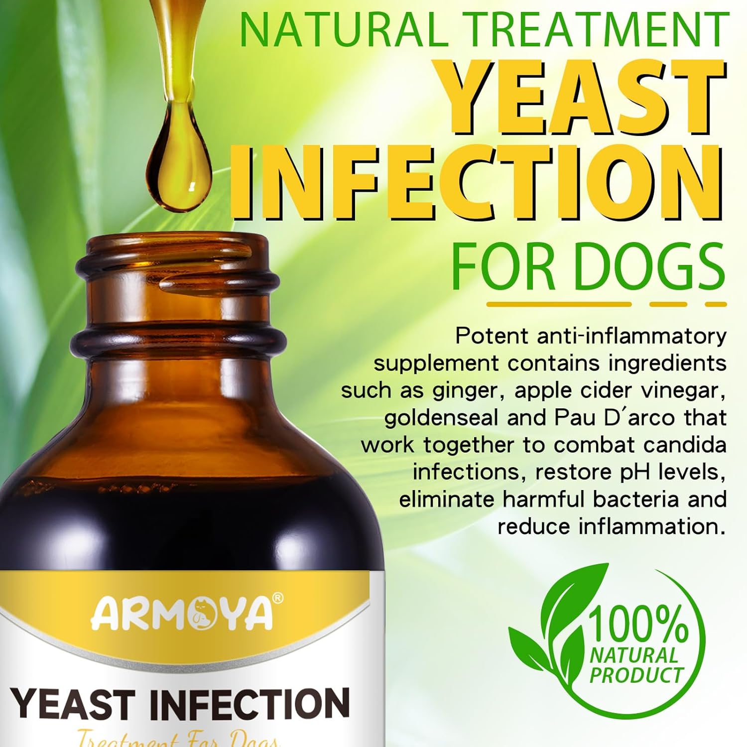 Natural Yeast Infection Treatment for Dogs - Ear Infection & Itch Relief, 2 fl oz G3924