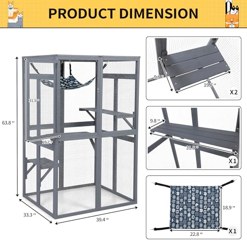 Wooden Catio Outdoor Cat Enclosure with Window Access (Black) D5959