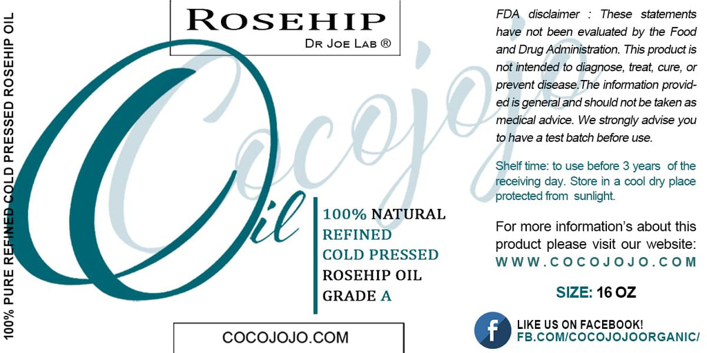 cocojojo Organic Rosehip Oil for Face, Hair, Skin & Nails - 16 Oz C483