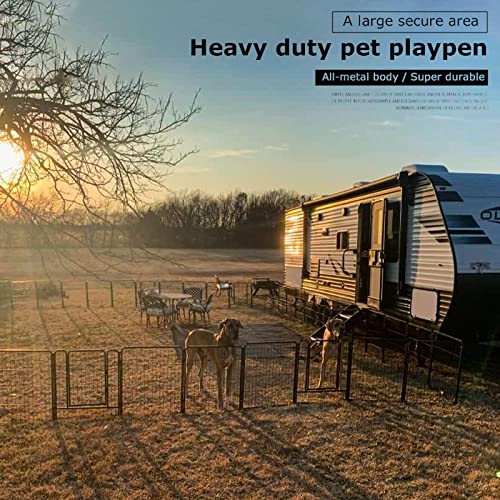 Dog Playpen Indoor Outdoor Foldable Metal Pet Exercise Fence with Door Gate V979227
