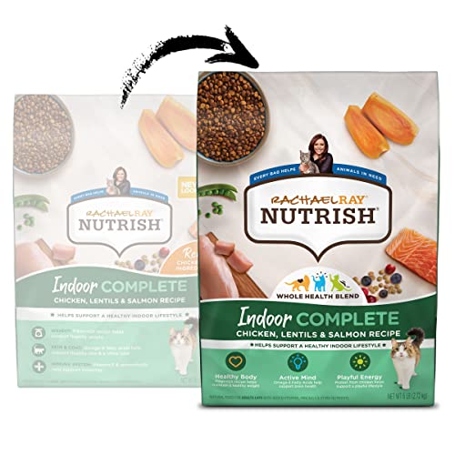 Rachael Ray Nutrish Indoor Complete Dry Cat Food, Chicken with Lentils & Salmon, 14 lb B502