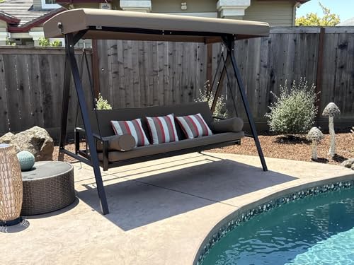 PURPLE LEAF Outdoor Patio Porch Swing with Adjustable Canopy, 3-Seat Bench, Grey W393