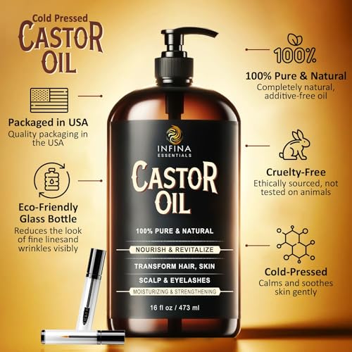 Pure Castor Oil Cold Pressed Hexane Free - Glass Bottle, 16 fl oz I96091