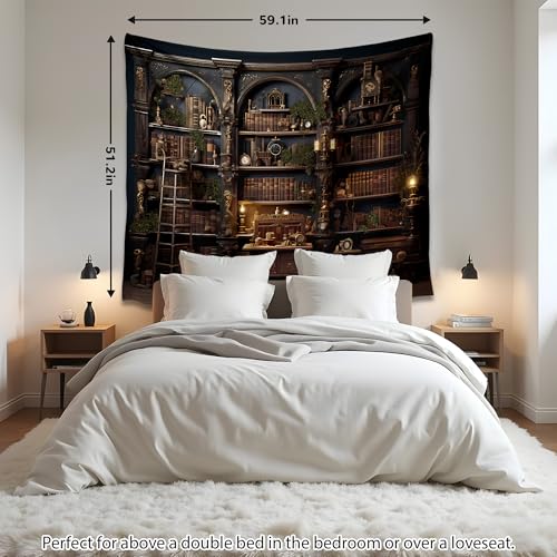 QGHOT Medieval Bookshelf Tapestry Vintage Library Wall Hanging P36533