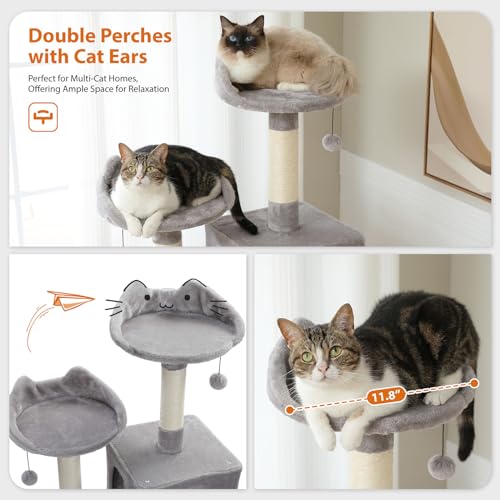 63'' Cat Tree Tower with Condo, Scratching Post, Grey D38106