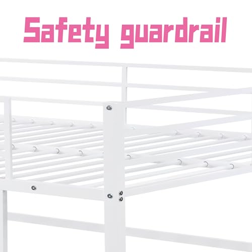 Metal Loft Bed Frame Twin Size with Safety Guard Rails & Built-in Ladder, Black C7852