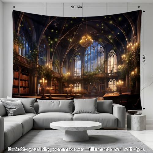 QGHOT Medieval Bookshelf Tapestry Vintage Library Wall Hanging P36533