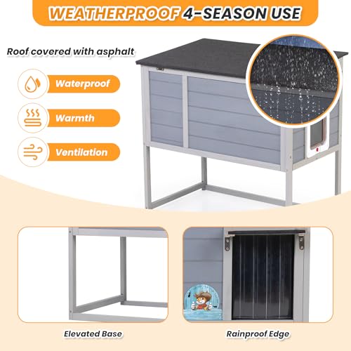Raised Outdoor Cat House Weatherproof Insulated Shelter with Openable Top E5308