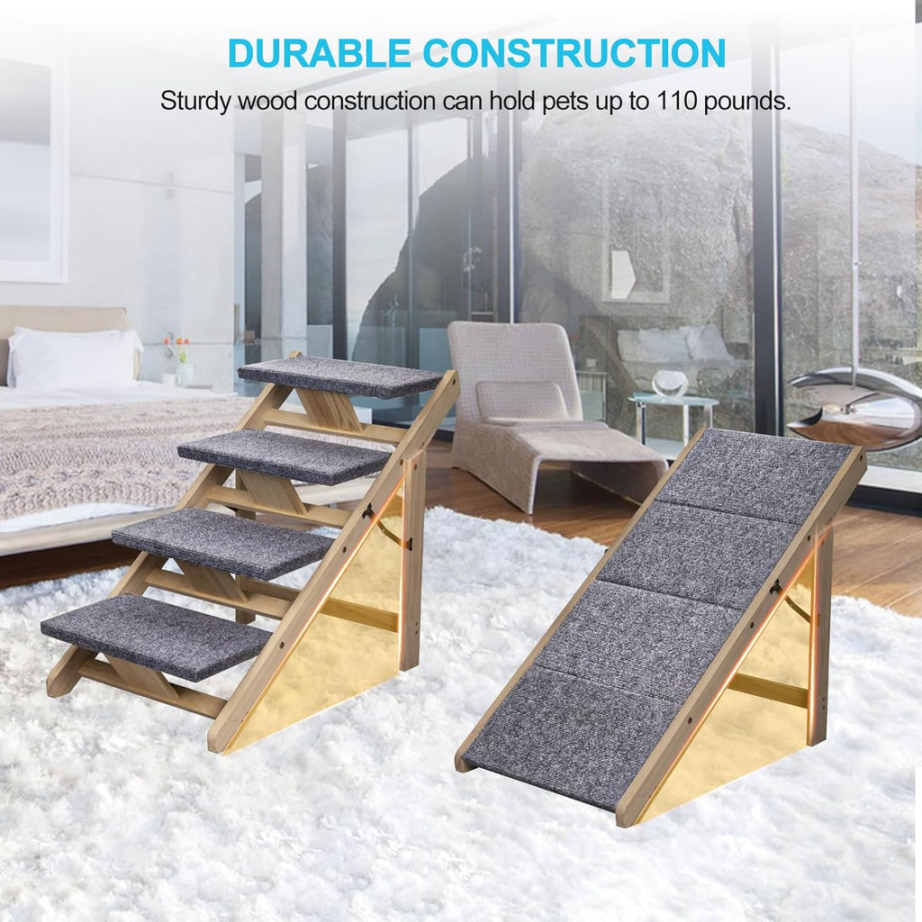 Foldable Wood Pet Stairs & Ramp with Non-Slip Pads for Dogs and Cats H153585
