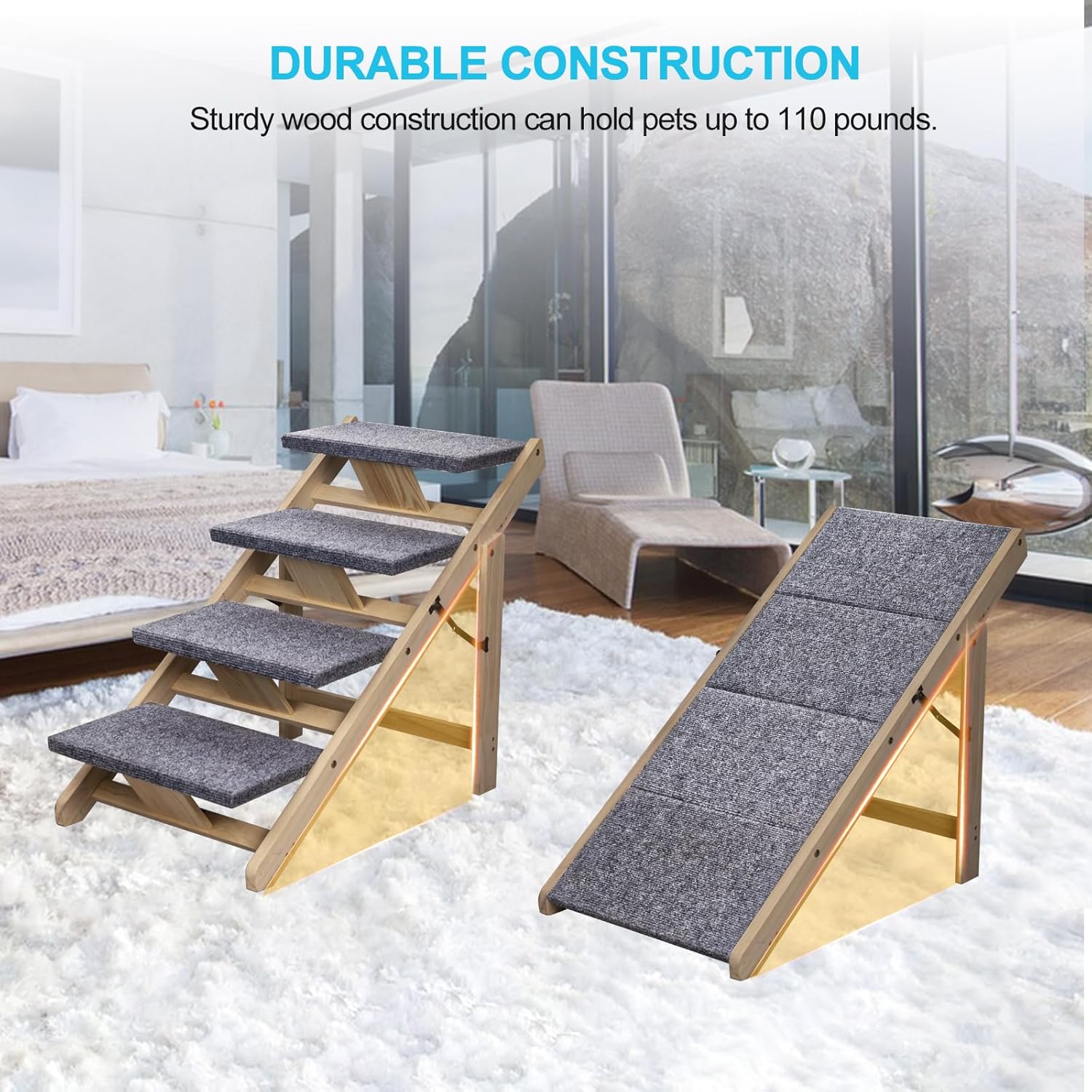 Foldable Wood Pet Stairs & Ramp with Non-Slip Pads for Dogs and Cats H153585