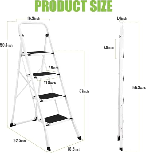 Soctone 2 Step Folding Ladder with Anti-Slip Pedal and Handrails, White V202
