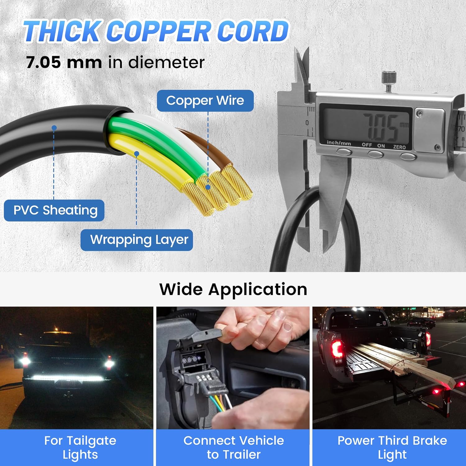 4 Pin Flat Trailer Extension Cable 48" 18AWG 4 Way Wiring Harness N924