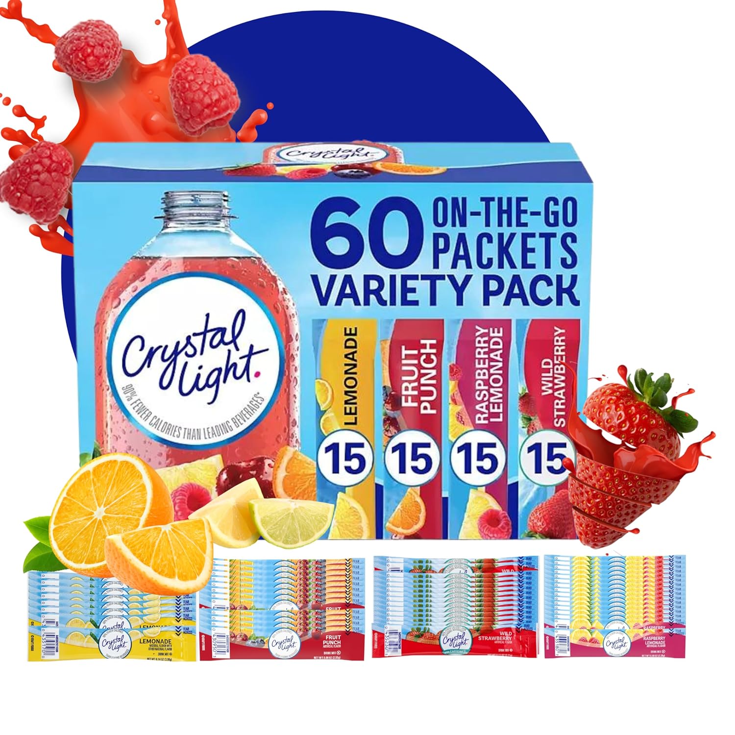 Crystal Light Variety Pack 60 Flavored Drink Mix Packets Sugar-Free O801