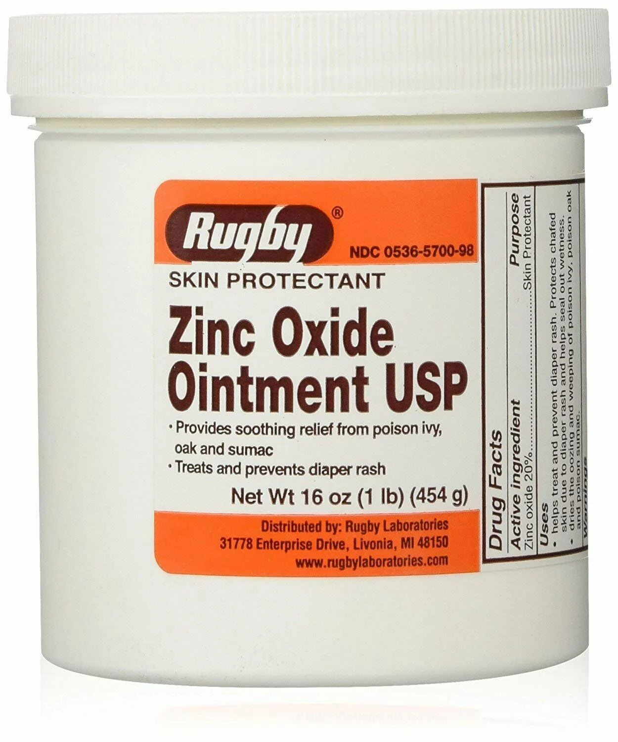 Rugby Zinc Oxide Ointment 1 lb (16 oz) Jar M9866