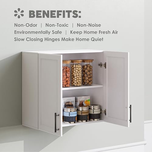 Wall Storage Cabinet with Two Shaker Doors and Shelf, Grey, 24"W, 2 Pcs N34755