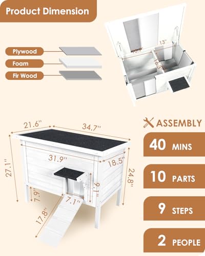Ivy&Lane Outdoor Cat House Insulated Weatherproof Shelter for Winter Q61283