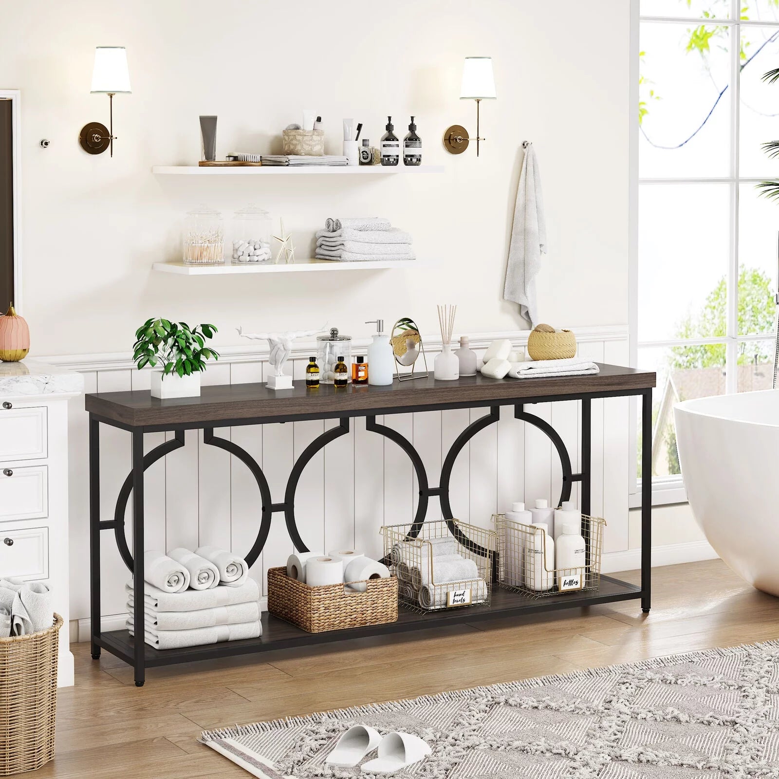 Tribesigns 70.9" Extra Long Console Table, Rustic Brown & Black F419