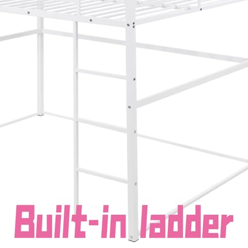 Metal Loft Bed Frame Twin Size with Safety Guard Rails & Built-in Ladder, Black C7852