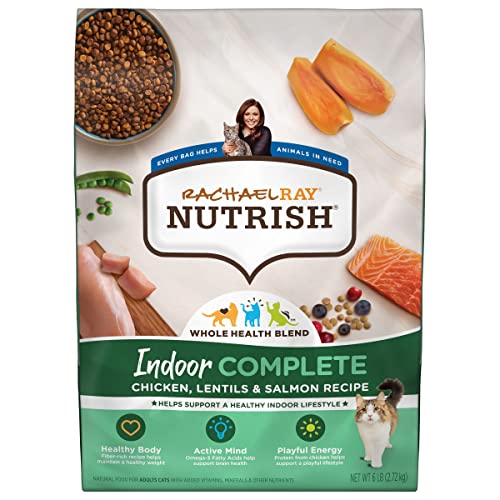 Rachael Ray Nutrish Indoor Complete Premium Natural Dry Cat Food with Added Vitamins, Minerals & Other Nutrients, Chicken with Lentils & Salmon Recipe, 14 Pounds (Packaging May Vary)